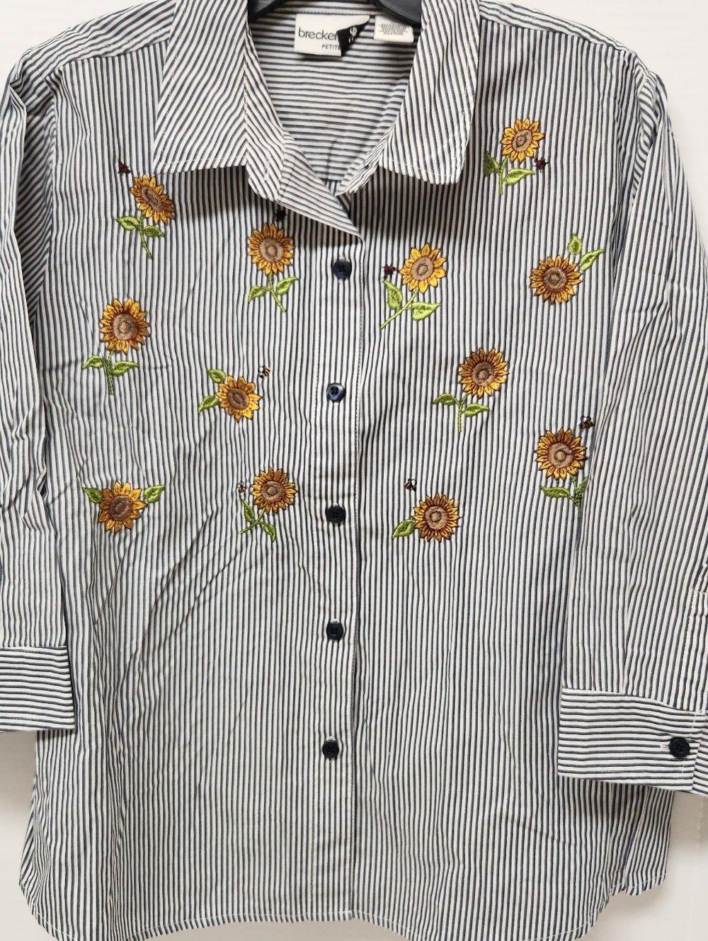 Breckenridge Petite PL Striped Sunflower Shirt Top Button Down